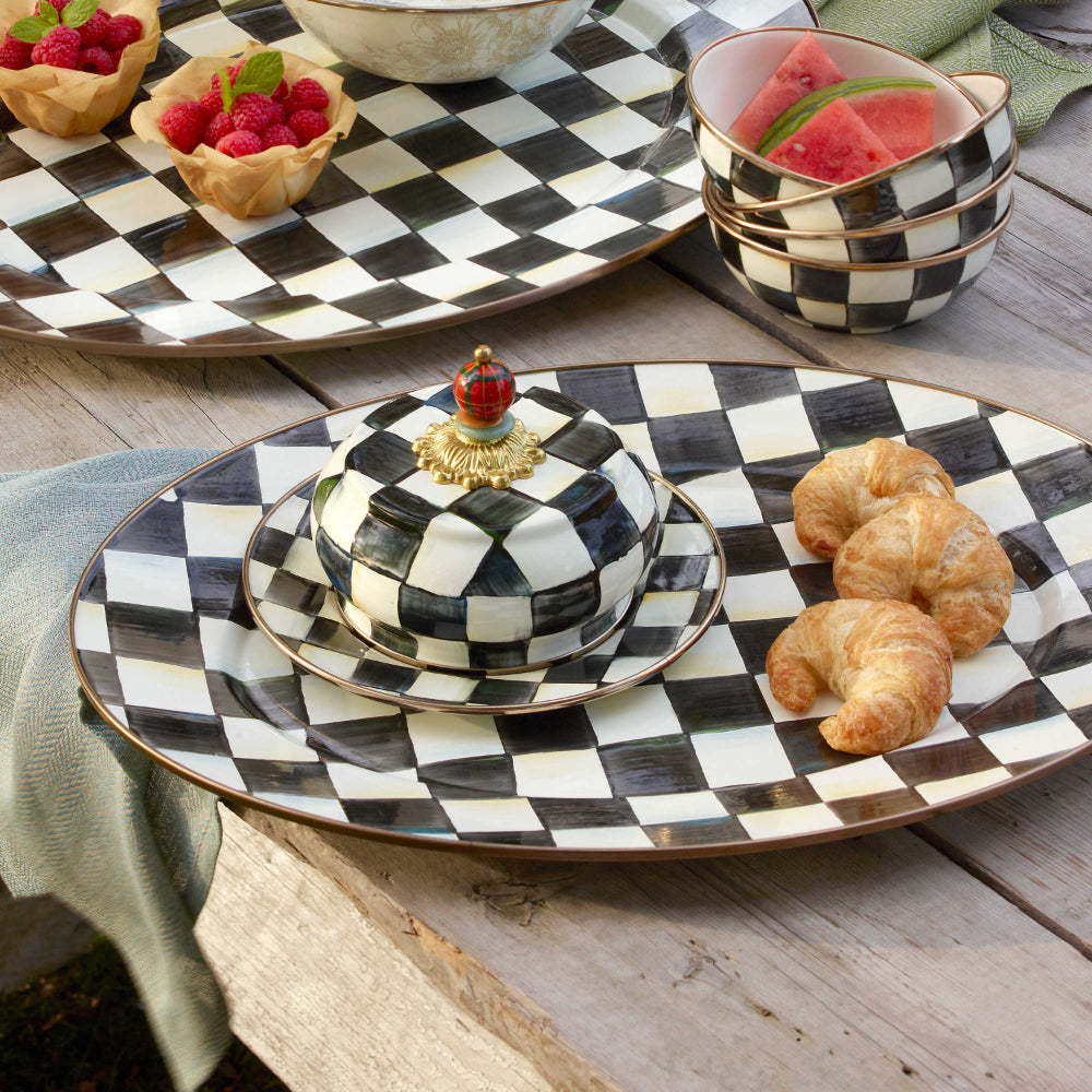 MacKenzie-Childs Courtly Check Hand - painted Enamel Oval Dinner and Buffet Platter