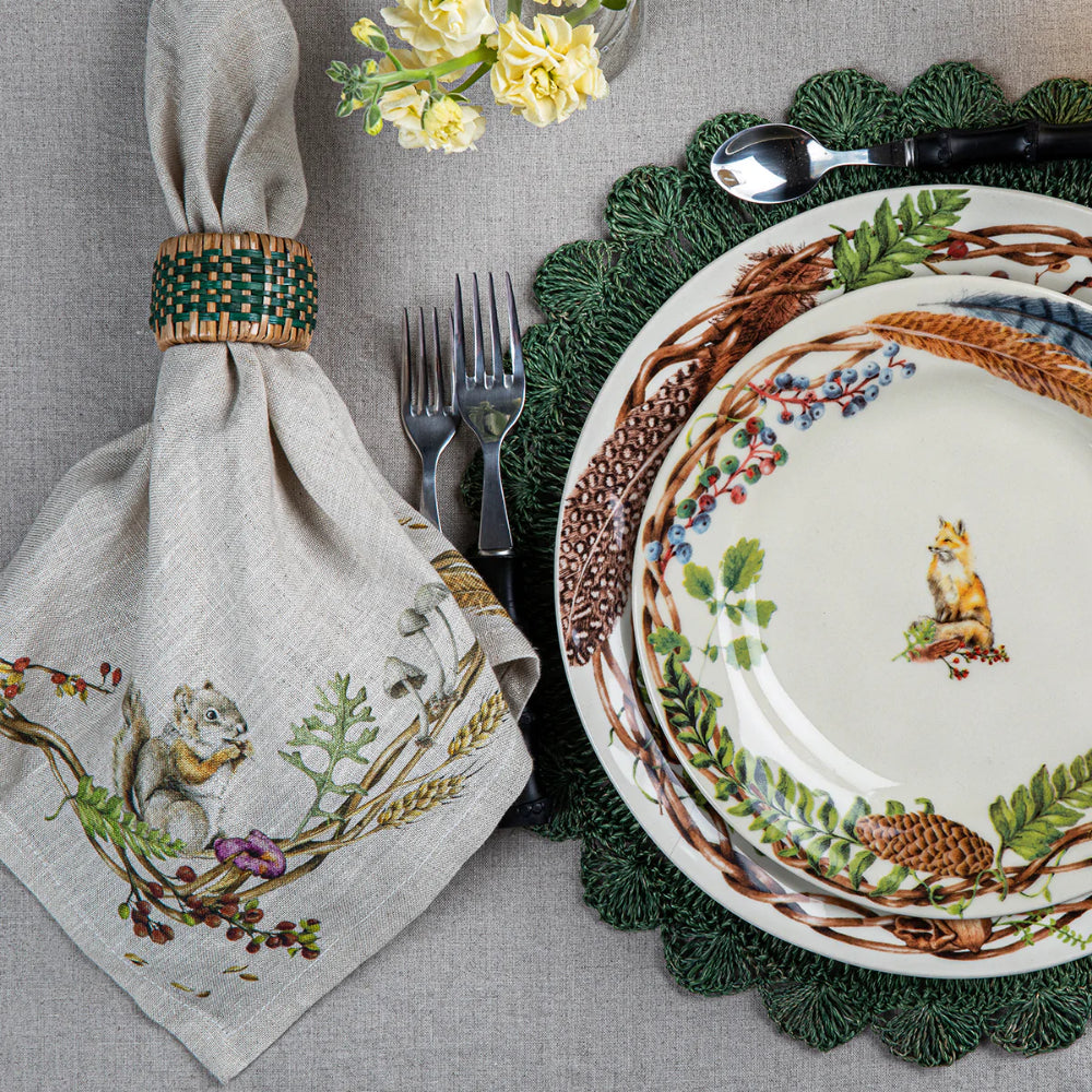 Juliska Linen Forest Walk Dinner Napkin Featuring Animals