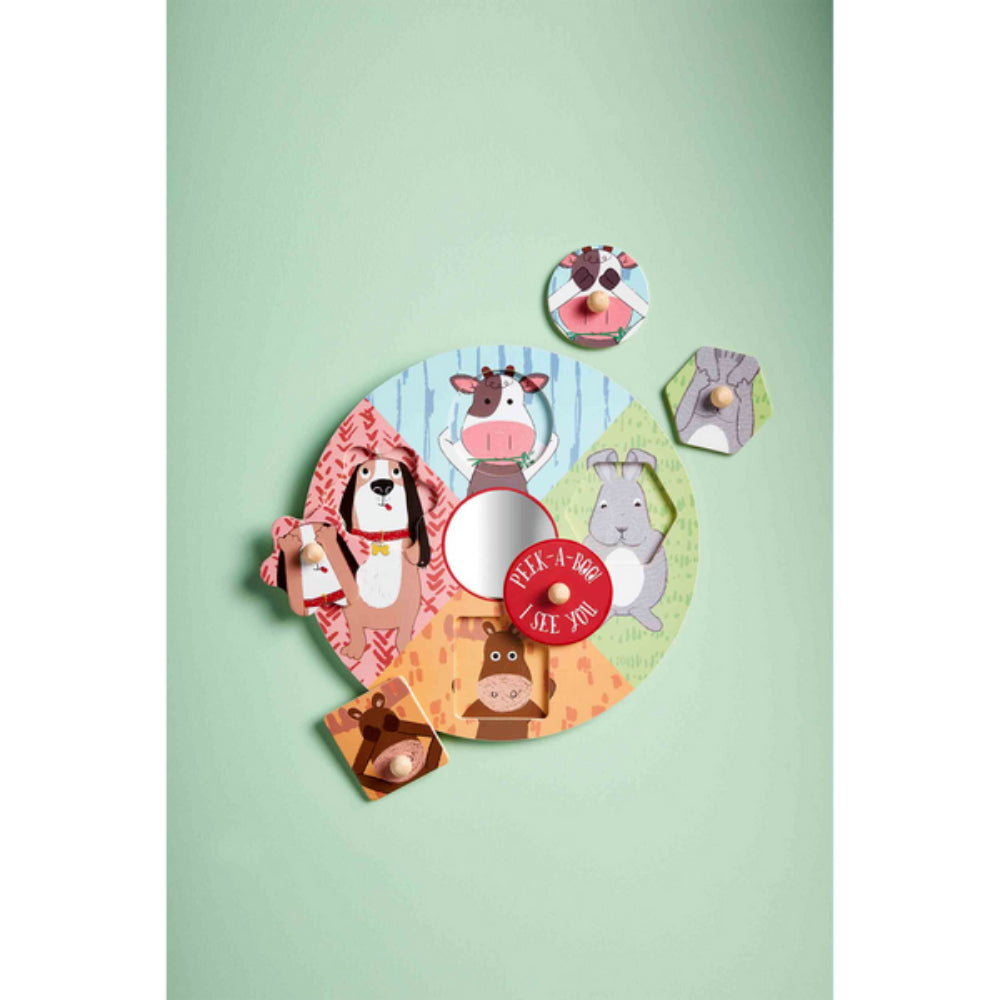 Mud Pie Wooden Peek - A - Boo Round Puzzle for 18+ Months Kids