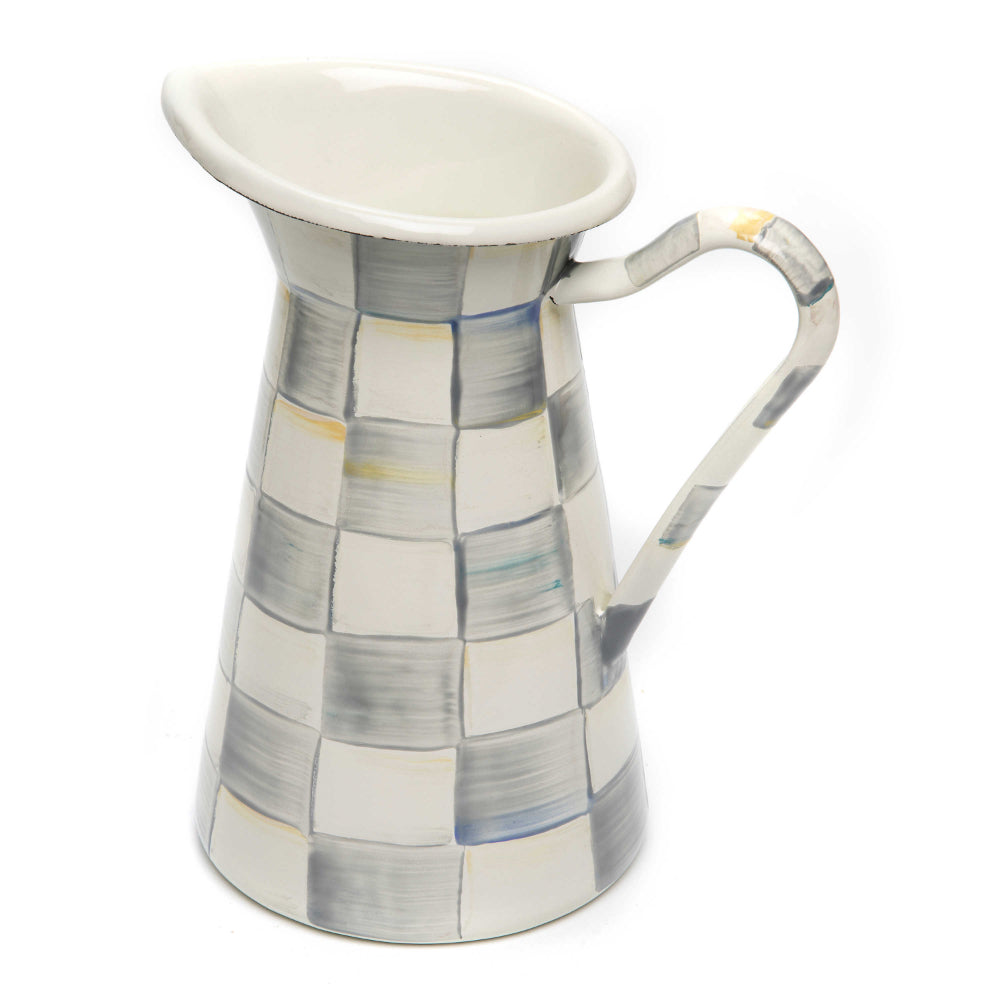 MacKenzie-Childs Hand-Painted Sterling Check Enamel Small, Medium & Large Practical Pitcher