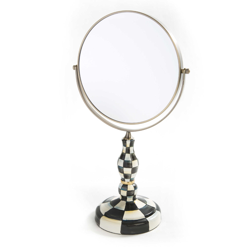MacKenzie-Childs Exquisite Courtly Check Pattern Enamel Decorative Vanity Mirror for Personal Grooming