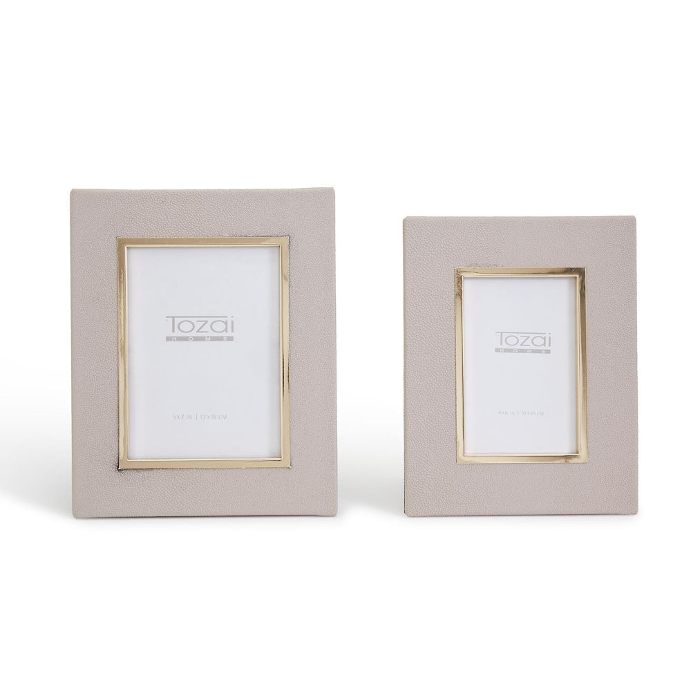 Stylish Taupe Vegan Leather Stingray Photo Frame with Gold Trim