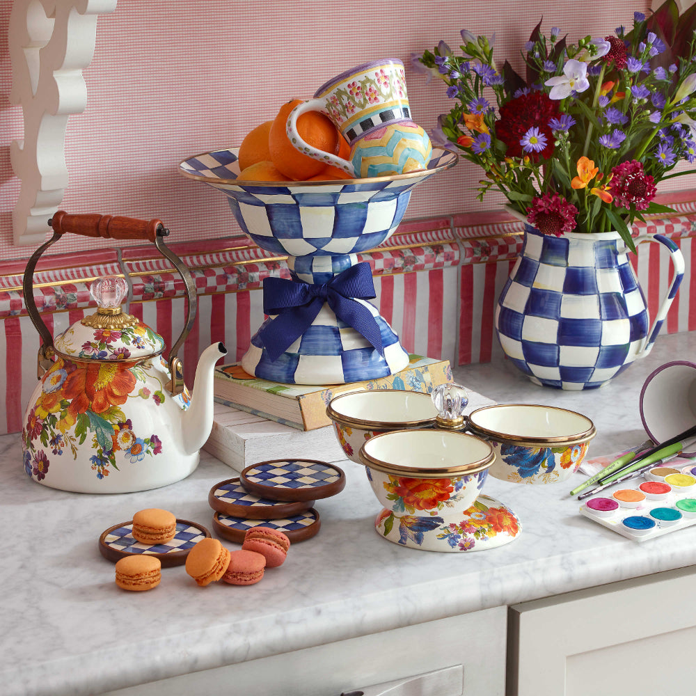 MacKenzie-Childs Hand - glazed Flower Market Enamel Triplicity Set