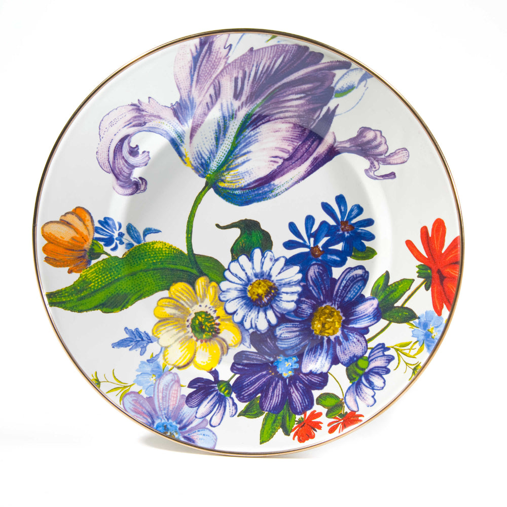 MacKenzie-Childs White Flower Market Hand - Decorated Dinner Plate