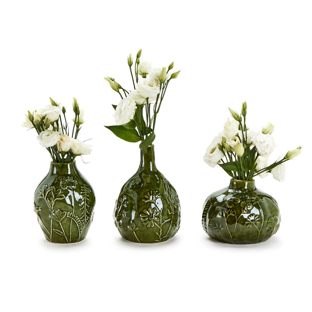 Two's Company Exquisite Floral Landscape Relief Pattern Ceramic Vases for Home Decor