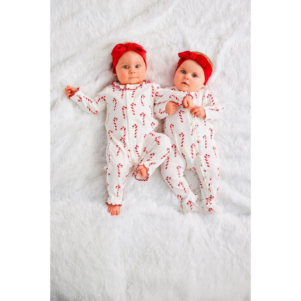 Mud Pie Infant Candy Cane Themed One-Piece Jumpsuit and Headband Set