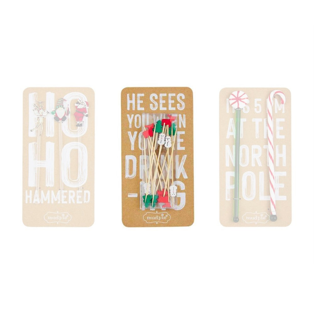 Mud Pie Festive Christmas Bar Accessory Set with 3 Styles