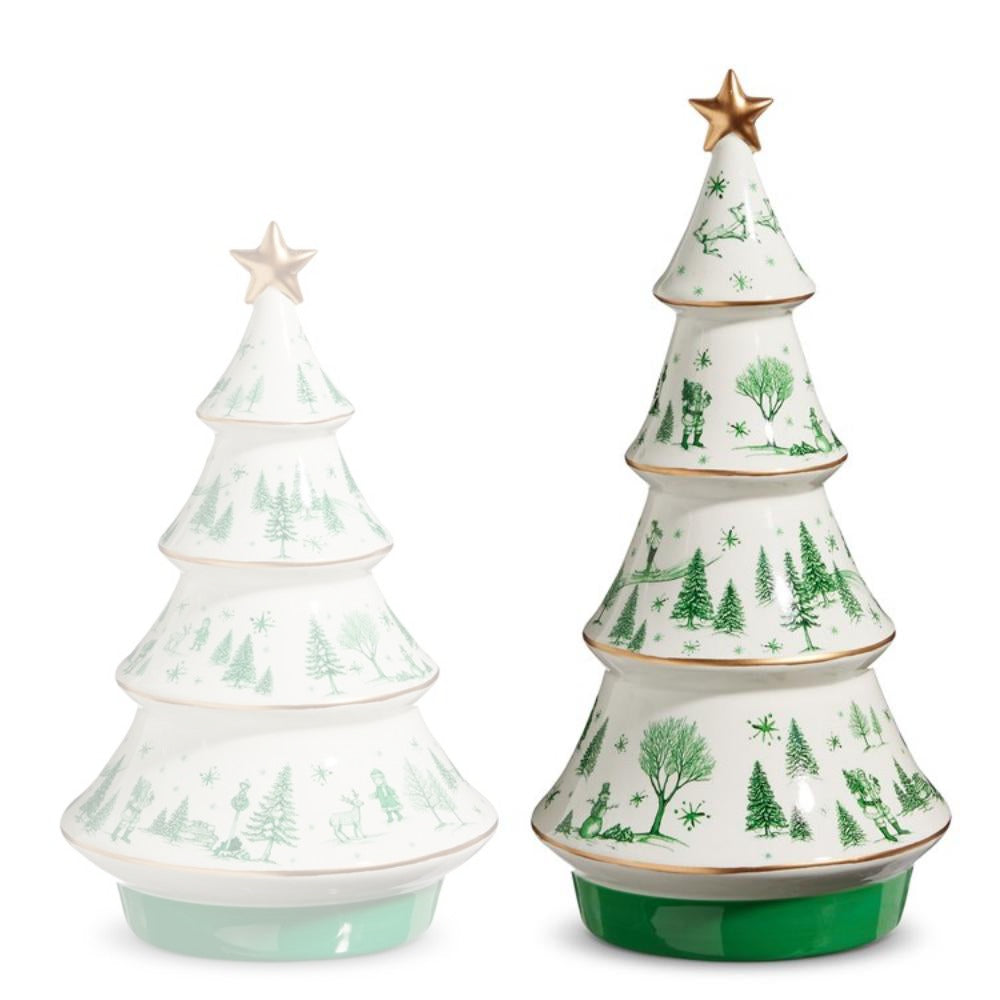 Dolomite Green Christmas Decorative Scene Trees in Two Sizes
