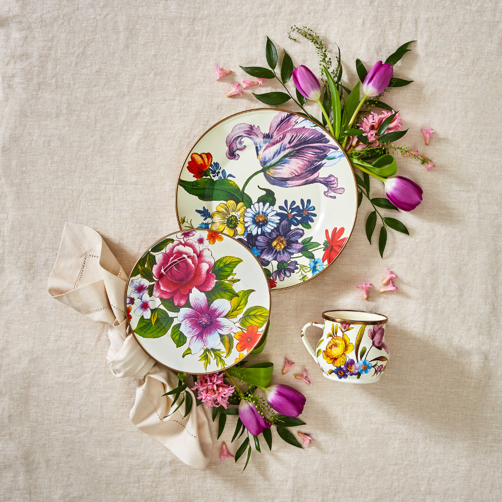 MacKenzie-Childs White Flower Market Hand - Decorated Dinner Plate