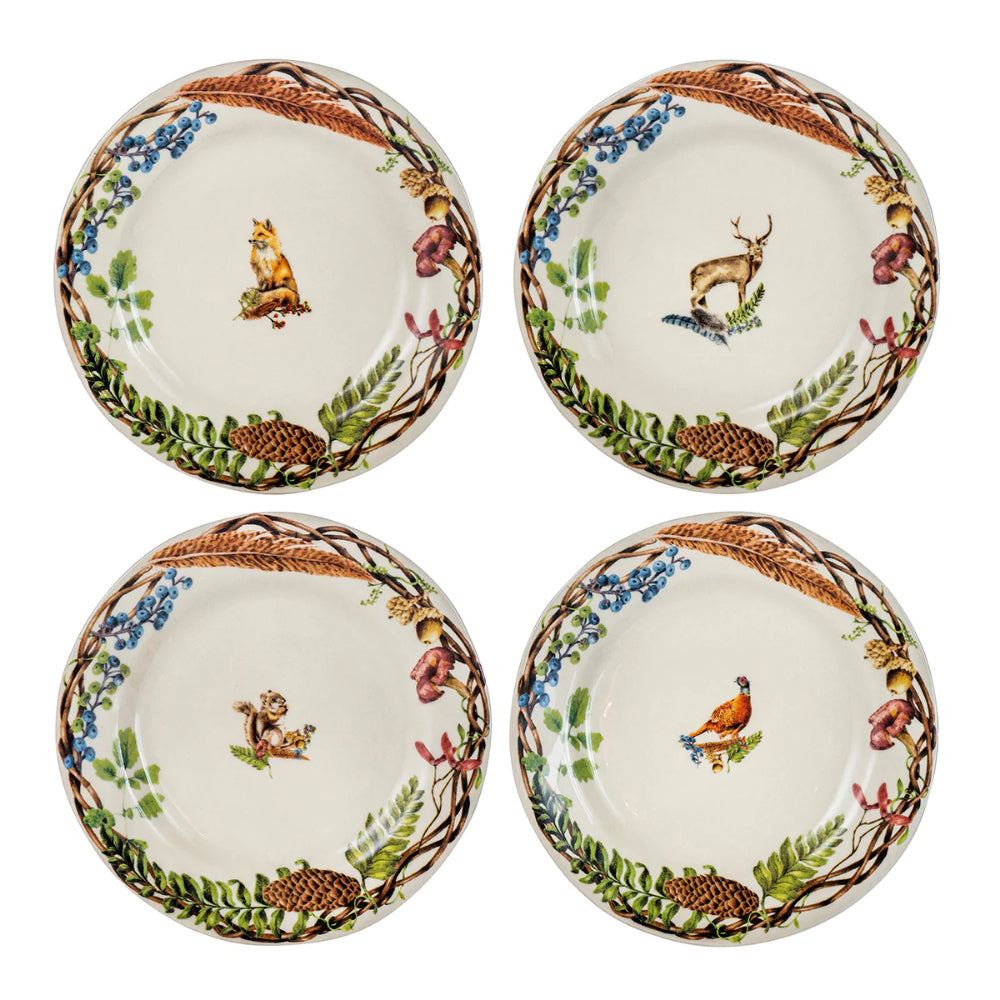 Juliska Assorted Set of 4 Ceramic Forest Walk Dessert/Salad Plates