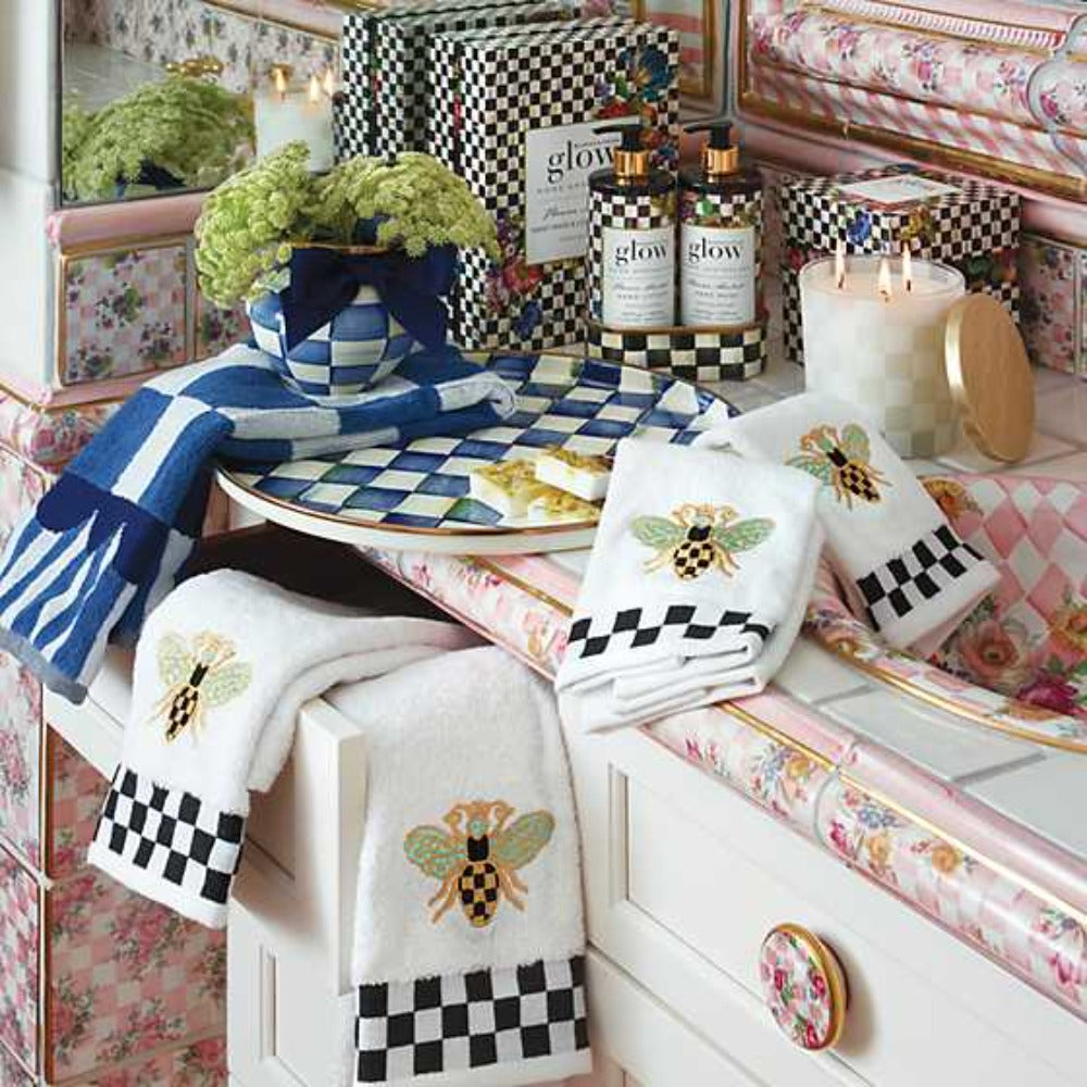 MacKenzie-Childs Luxury 100% Cotton Blue and White Check Bath Towel