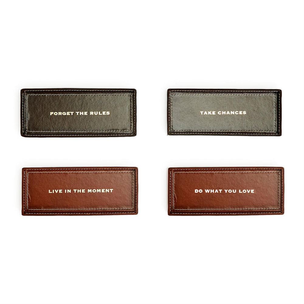 Two's Company High - Quality Genuine Recycled Leather Desk, Office, or Trinket Storage Tray with Elegant Gold Foil Accents