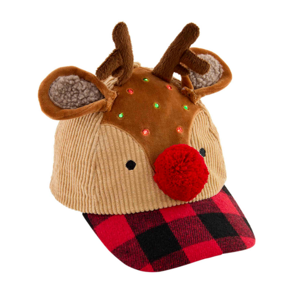 Mud Pie Toddler Reindeer-Themed LED Light-Up Baseball Cap for 3T - 5T Kids