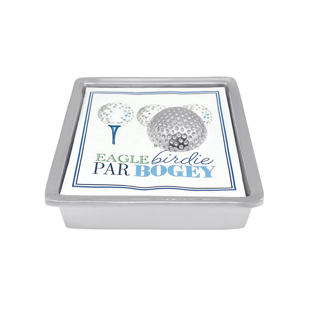 Golf Lover's Signature Napkin Box with Recycled Aluminum Golf Ball Weight