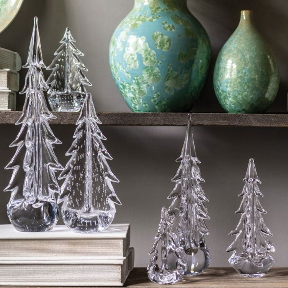 Simon Pearce Handmade Vermont Bubble Evergreen Glass Trees in Various Sizes
