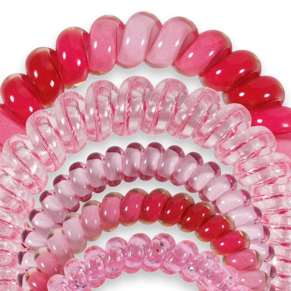 TELETIES Spiral Mixed Pack of Blushing Hair Coil Hair Ties for Valentine's Day and Everyday Use