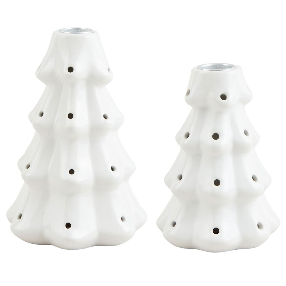 Mud Pie LED Ceramic Light-Up Tree Taper Candle Holder - Small & Large Sizes