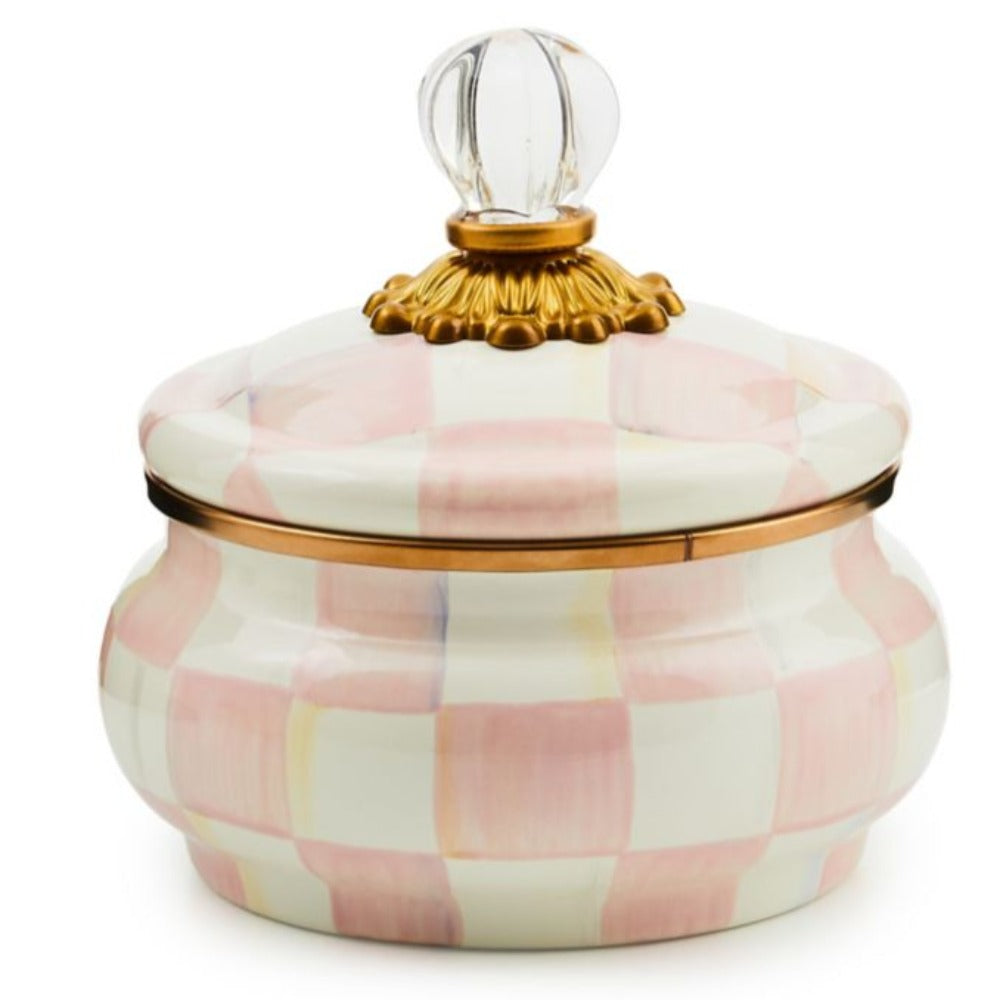 MacKenzie-Childs Decorative Rosy Check Pattern Enamel Squashed Storage Pot