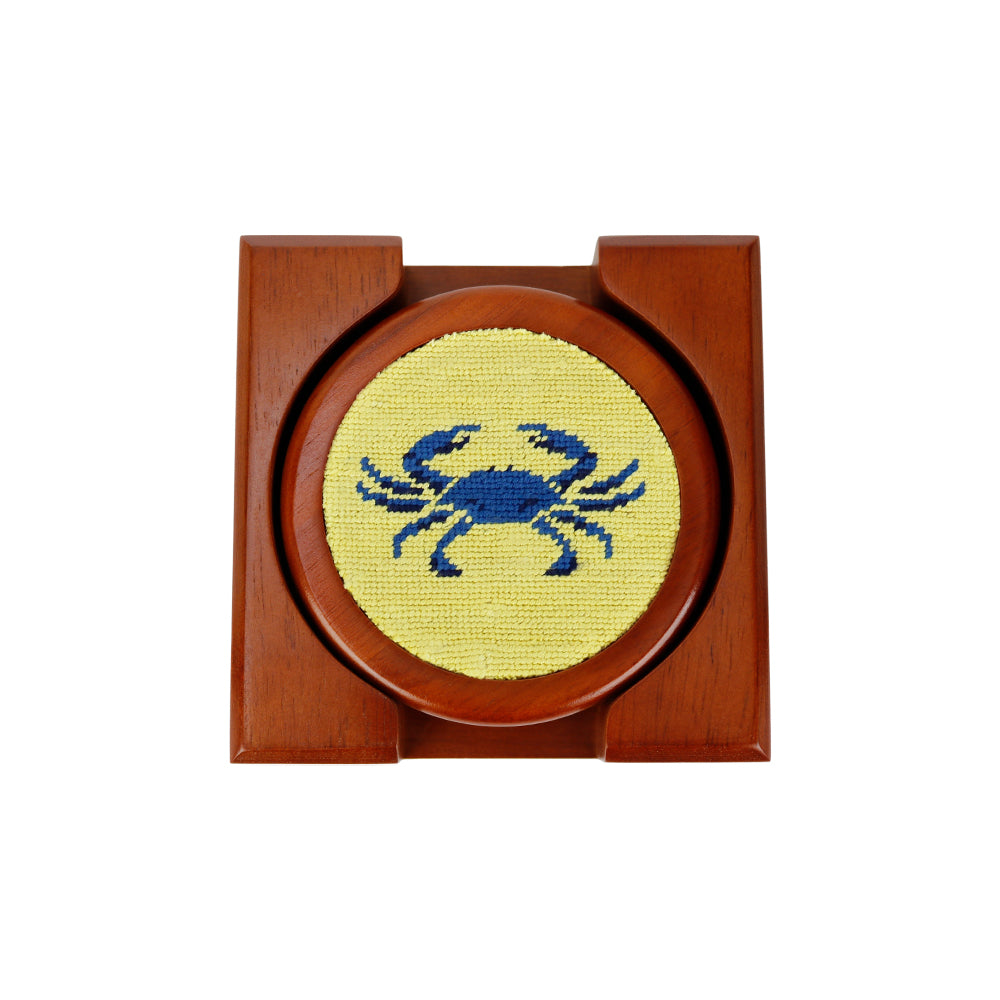 Smathers & Branson Set of 4 Blue Crabs Needlepoint Coasters