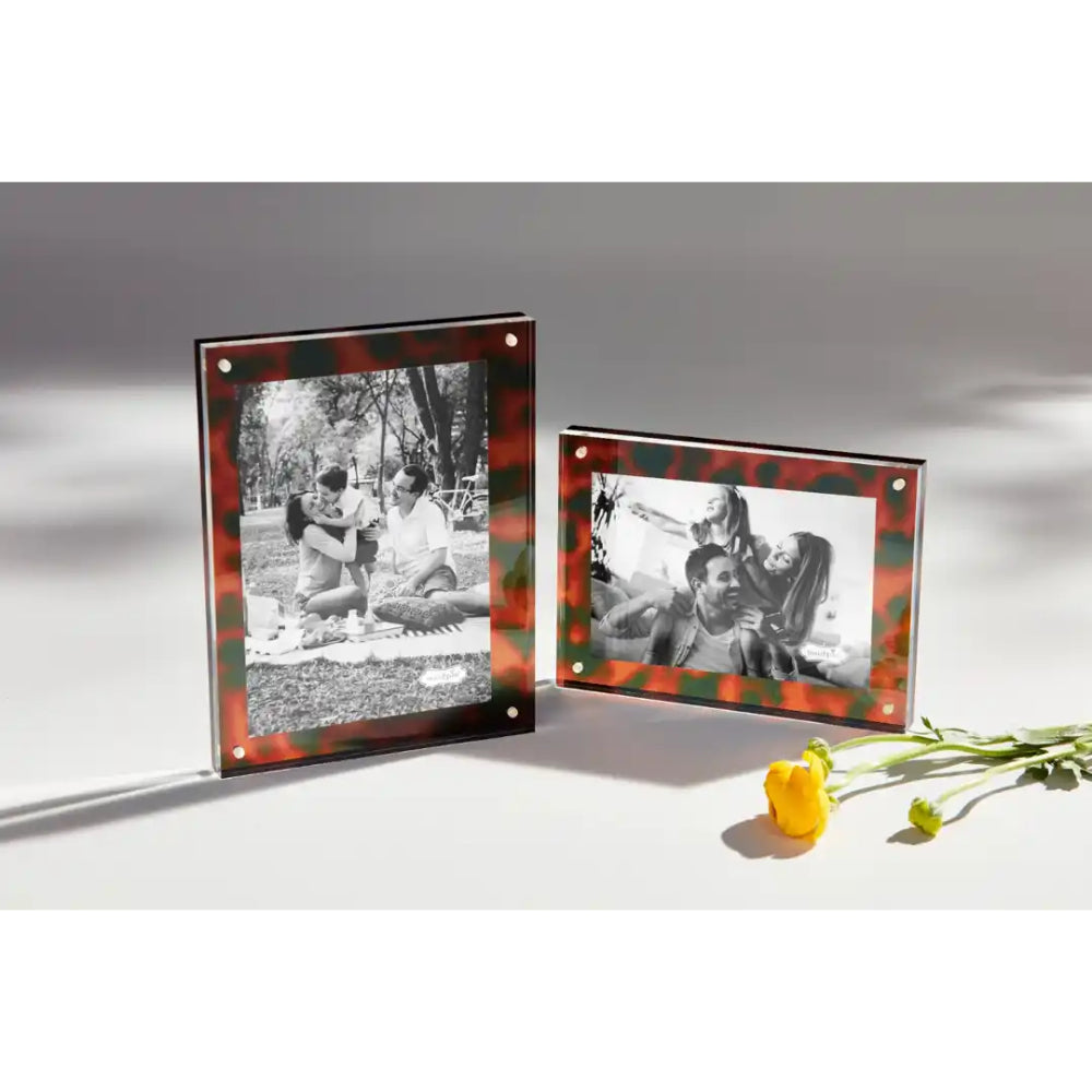 Stylish Mud Pie Tortoise Patterned Acrylic Block Photo Frame for Home and Office Decor