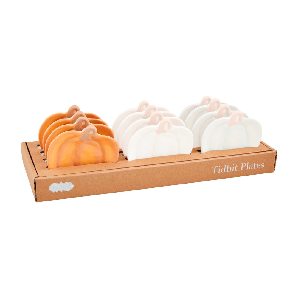Hand - painted Stoneware Mud Pie Pumpkin - shaped Tidbit Serving Plates