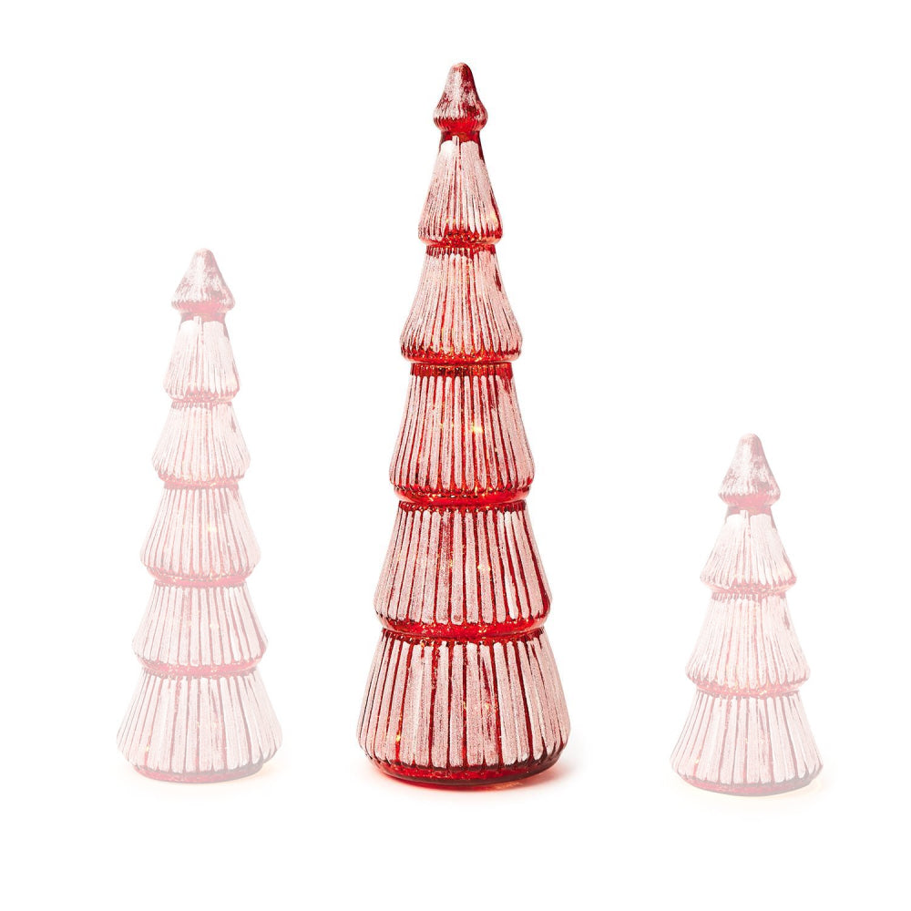 Two's Company Red Glistening Glass LED-Equipped Tree with Illumination Function for Holiday Decor