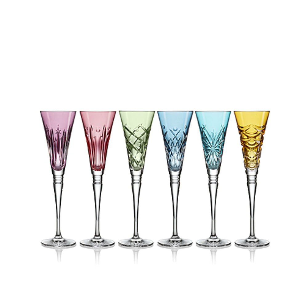 Waterford Winter Wonders Set of 6 Colored Flute Glasses with Various Patterns