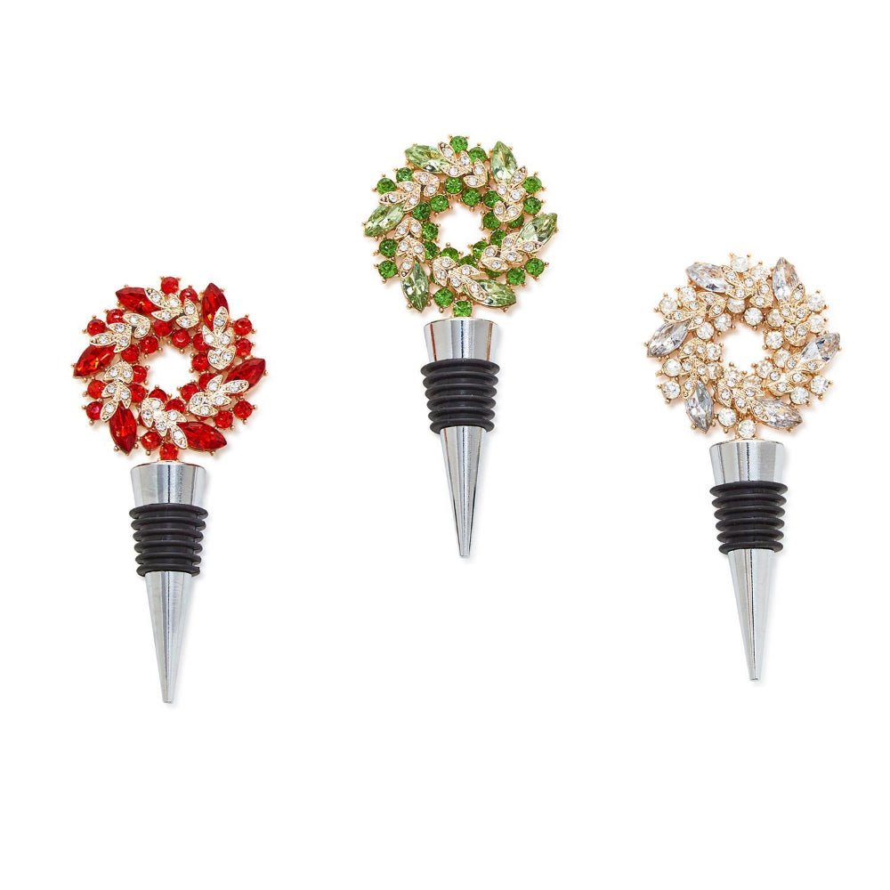 Two's Company Festive Holiday Jeweled Wreath Wine Bottle Stoppers