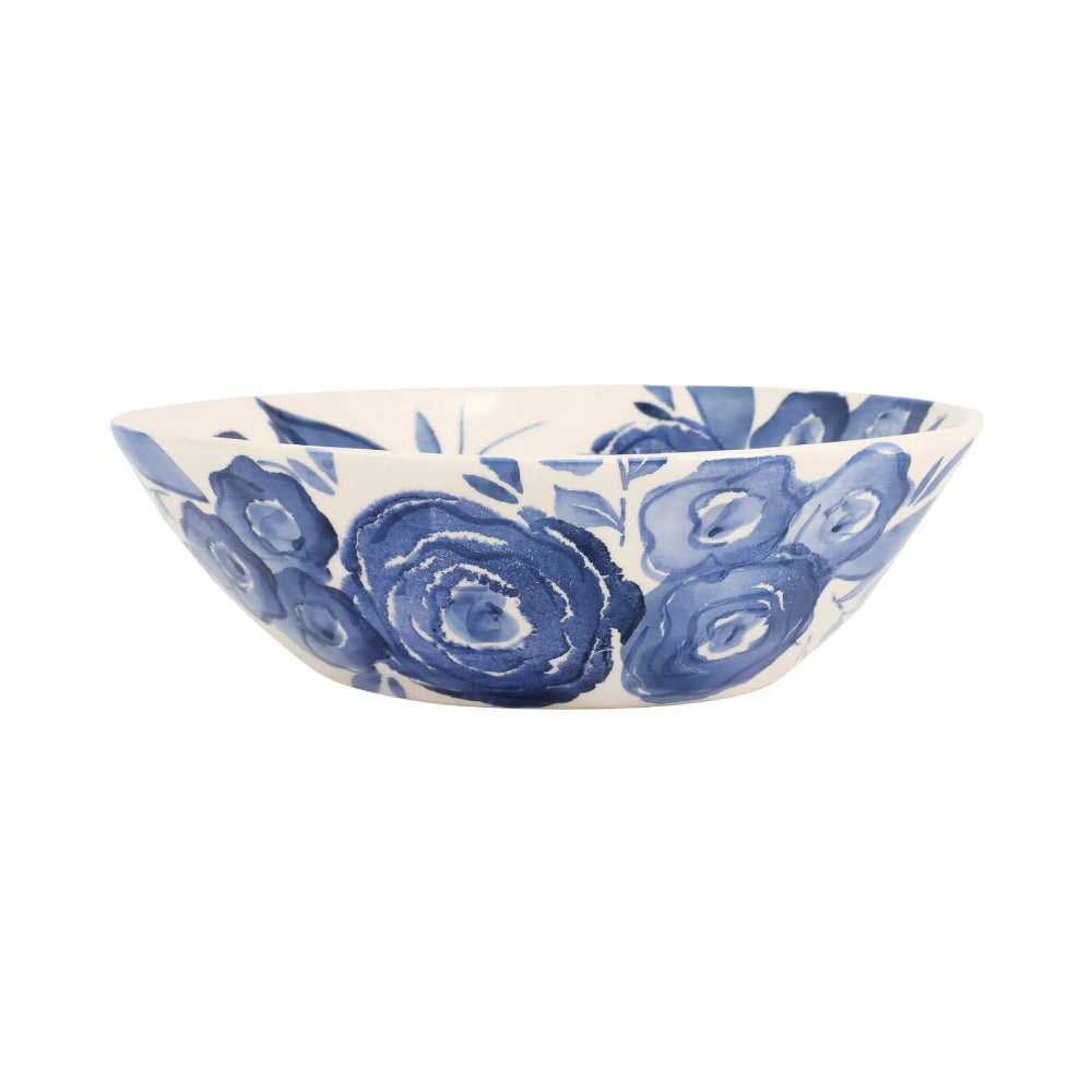 Vietri Hand - painted Rich Blue Camellia Shallow Serving Bowl