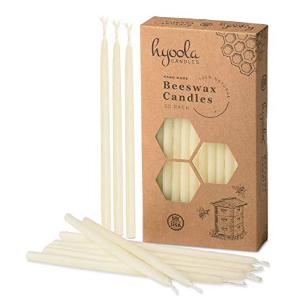 50 Packs of Ner Mitzvah Hyoola All - Natural Unscented White Beeswax Taper Candles