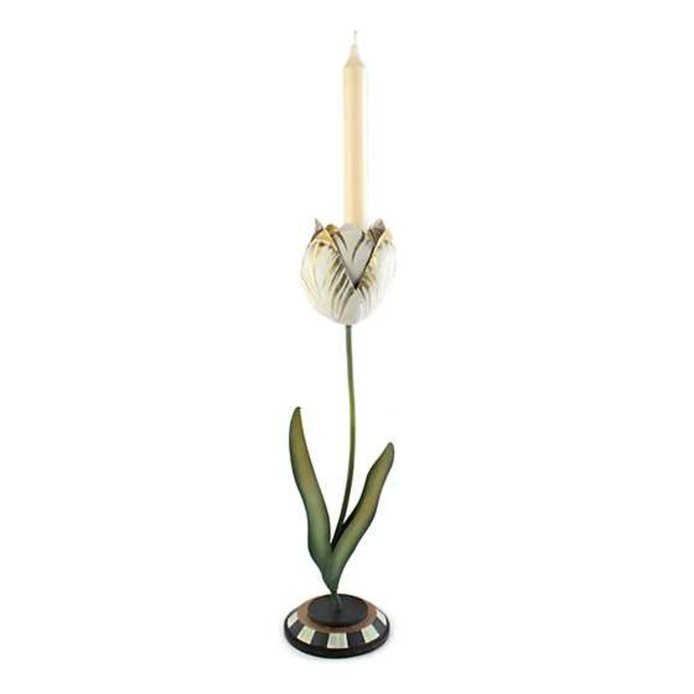 MacKenzie-Childs Gold and Ivory Decorative Tulip-shaped Candle Holder for Dinner Table