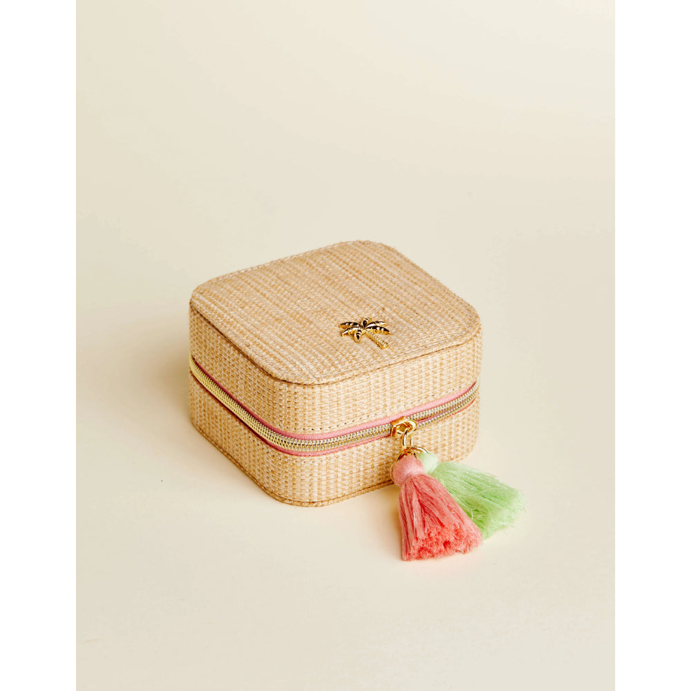 Spartina Palm Tree Inspired Bohemian Style Jewelry Travel Case with a Handy Mirror
