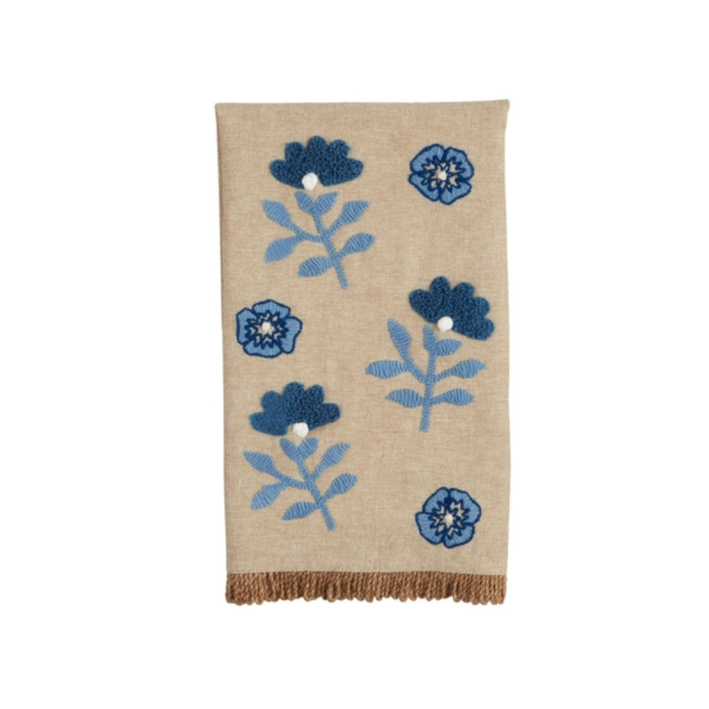 Mud Pie Embroidered Blue Floral Cotton Towel for Home Decor