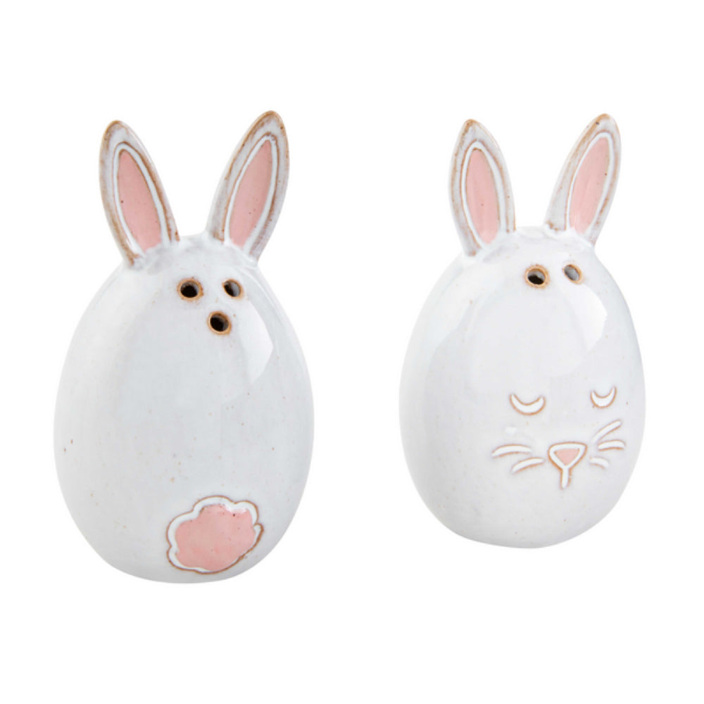 Easter Decorative Mud Pie Bunny Stoneware Salt and Pepper Shaker Set in Water Hyacinth Basket
