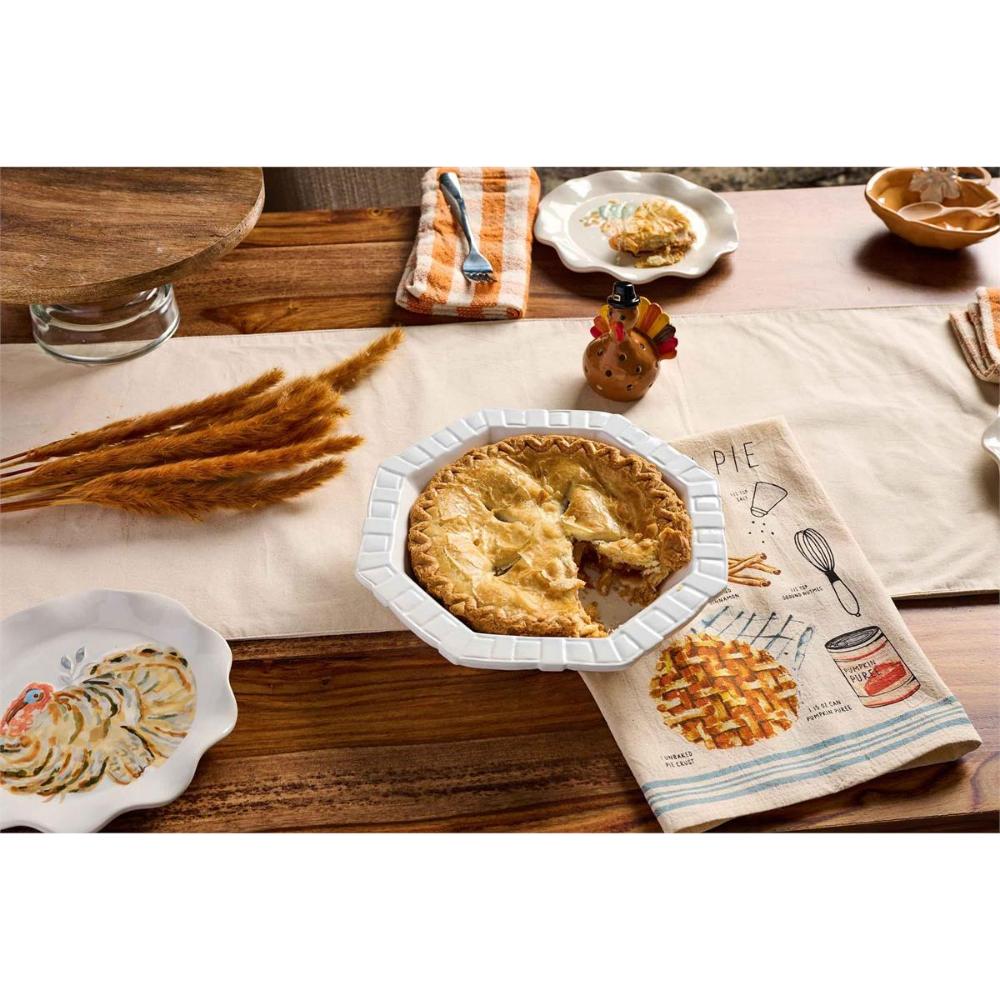 Mud Pie Ceramic Pumpkin Pie Dish and Cotton Ingredient Hand Towel Combo Set