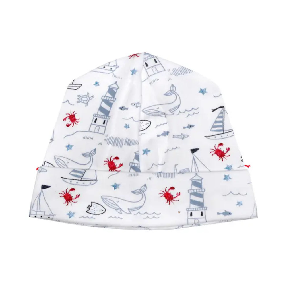 Blue Coastal Baby Receiving Hat Made of 100% Pima Cotton