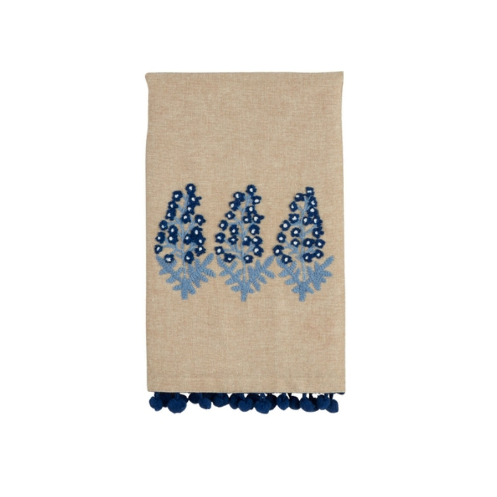 Mud Pie Embroidered Blue Floral Cotton Towel for Home Decor
