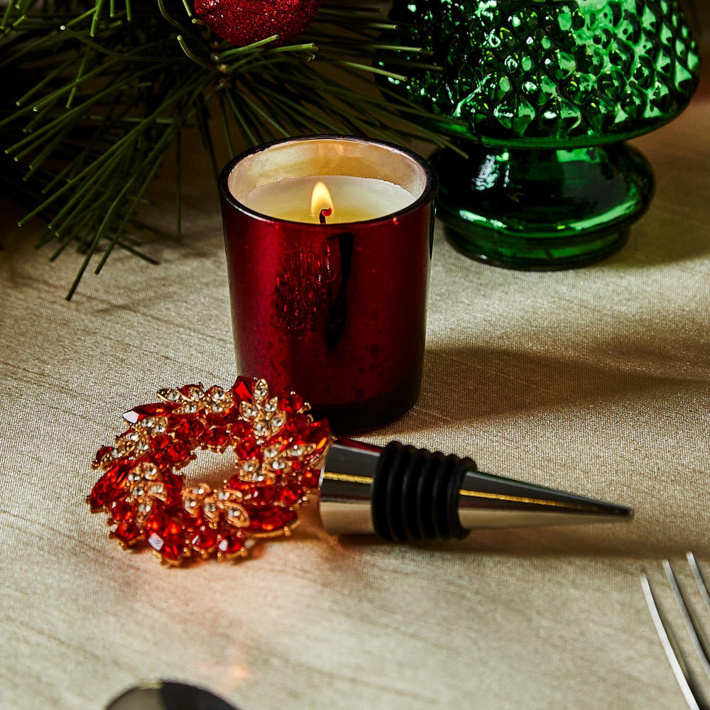 Two's Company Festive Holiday Jeweled Wreath Wine Bottle Stoppers