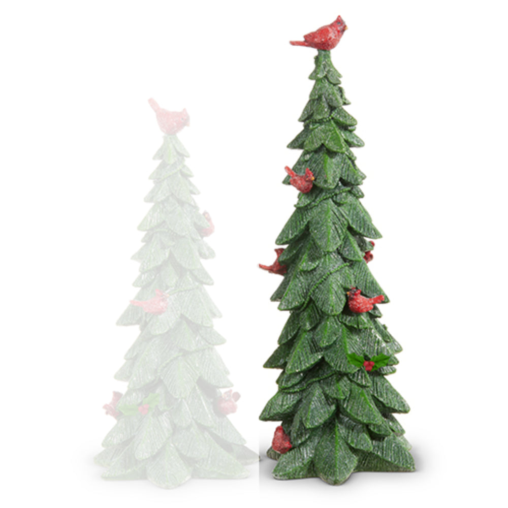 Raz Imports Decorative Green Tree Figurine with Cardinals and Holly for Festive Home Decor