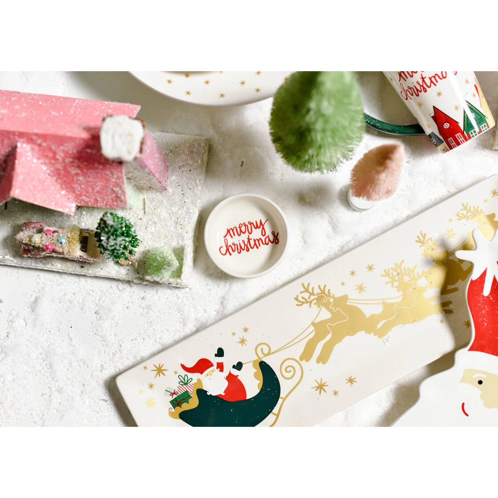 Vintage Christmas-Themed Ceramic Serving Tray with Coton Colors of Santa and Reindeer