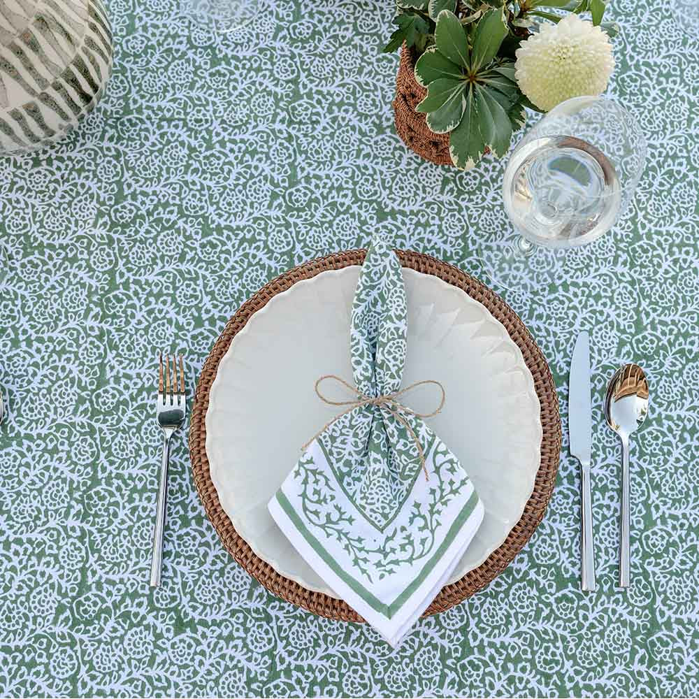 Exquisite Green Pomegranate - Inspired Tapestry Cotton Dinner Napkin