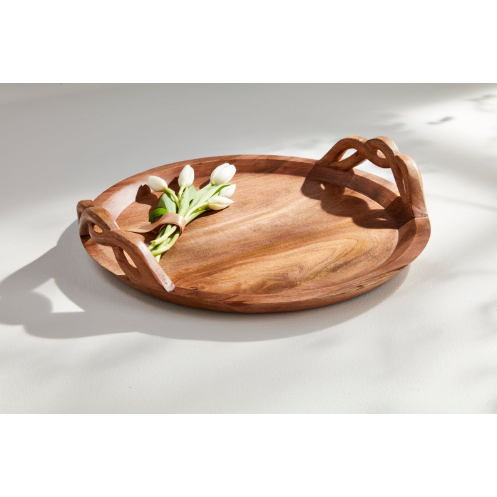 Mud Pie Round Serving and Display Tray with Intricately Twisted Handles Made of High - Quality Mango Wood