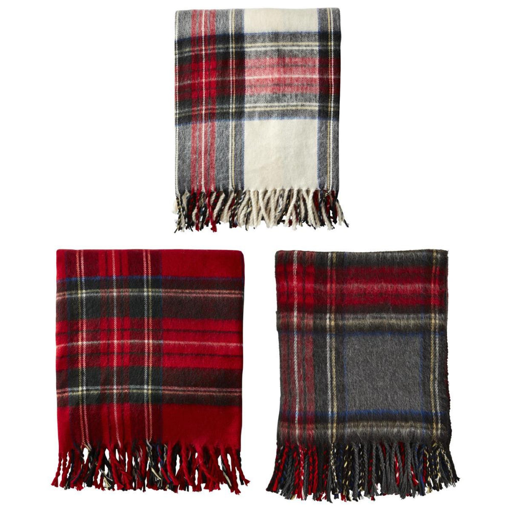 Mud Pie Soft Acrylic Tartan Fringe Throw Blanket 60' x 60'
