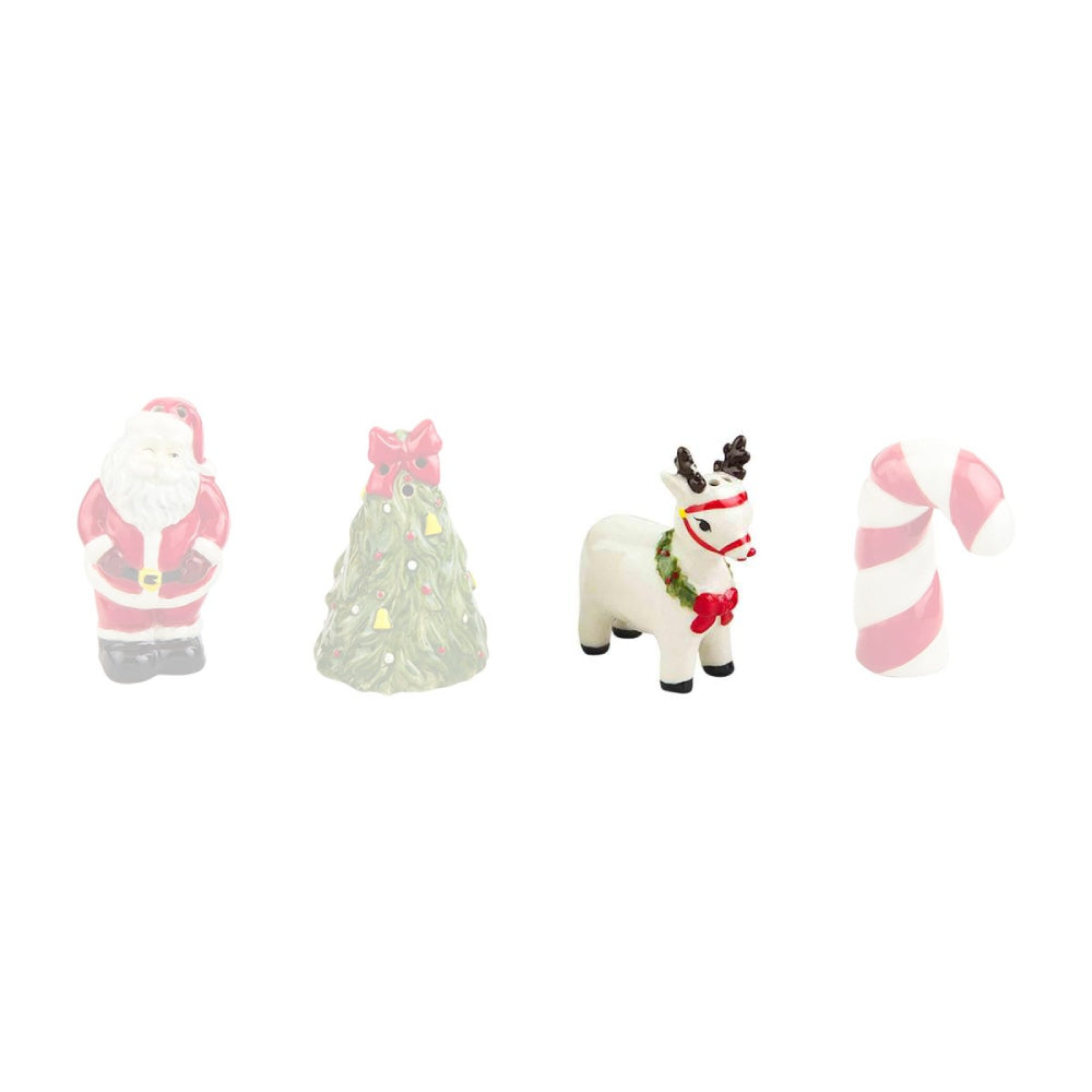 Mud Pie Christmas - Themed Vintage Stoneware Salt and Pepper Shakers for Home Decor