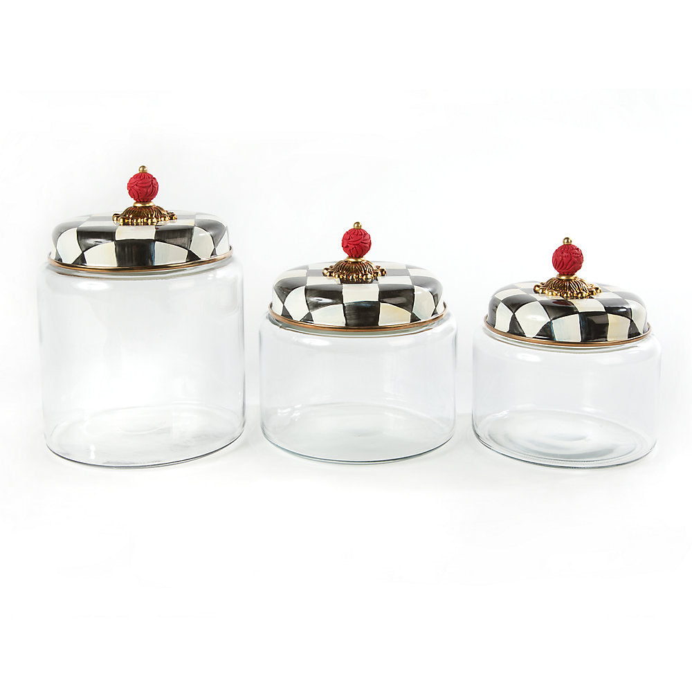 Mackenzie-Childs Medium-Sized Courtly Check Enamel Kitchen Canister for Keeping Countertops Tidy