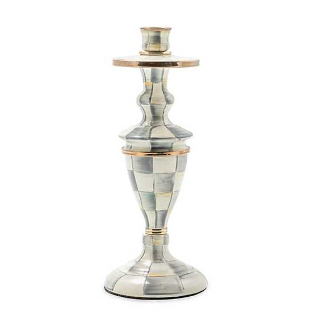 MacKenzie-Childs Hand-Painted Grey Check Enameled Steel Candlestick