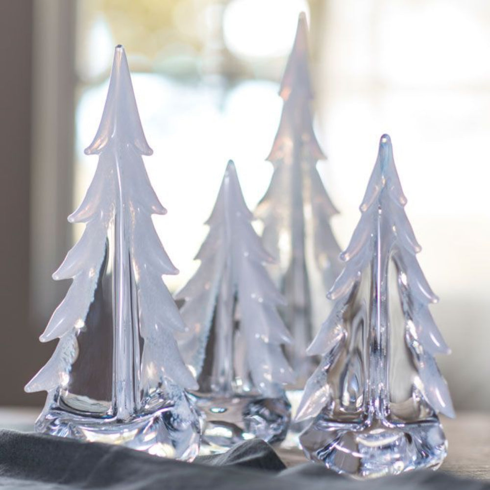 Simon Pearce Handmade Vermont Snowy Branches Evergreen Tree Glass Decorations