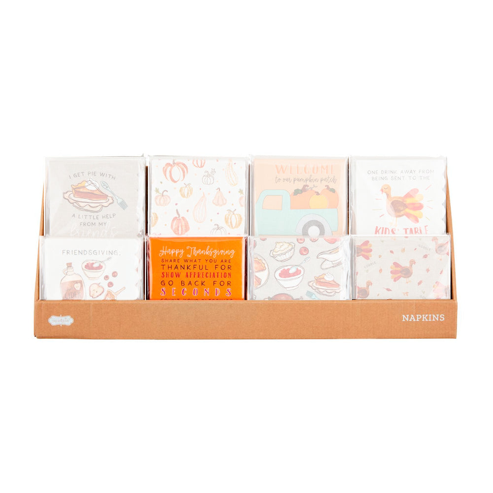 Thanksgiving-themed Mud Pie Paper Cocktail Napkin Set with 8 Styles