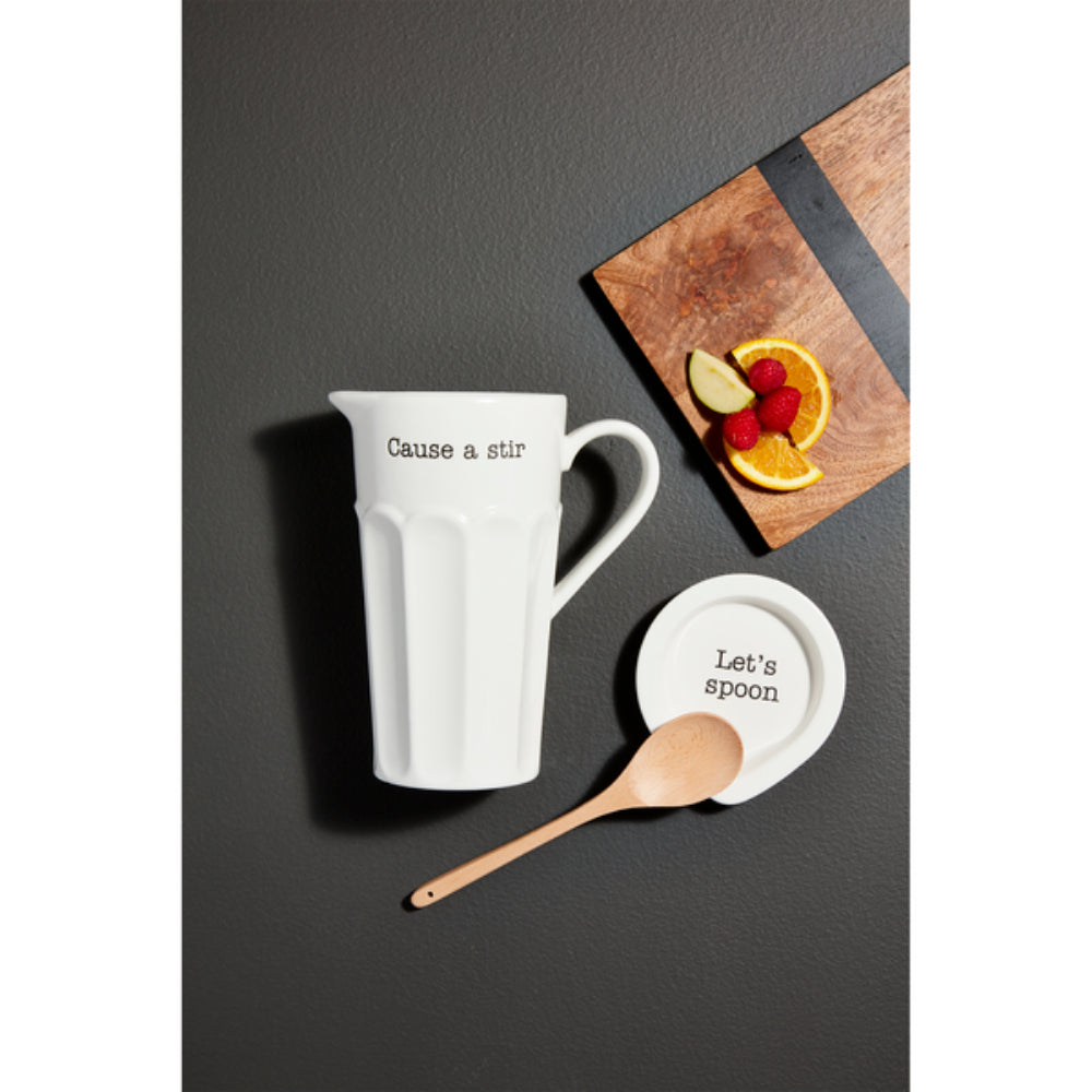 Mud Pie Stylish Stirring Pitcher Set with Wooden Spoon