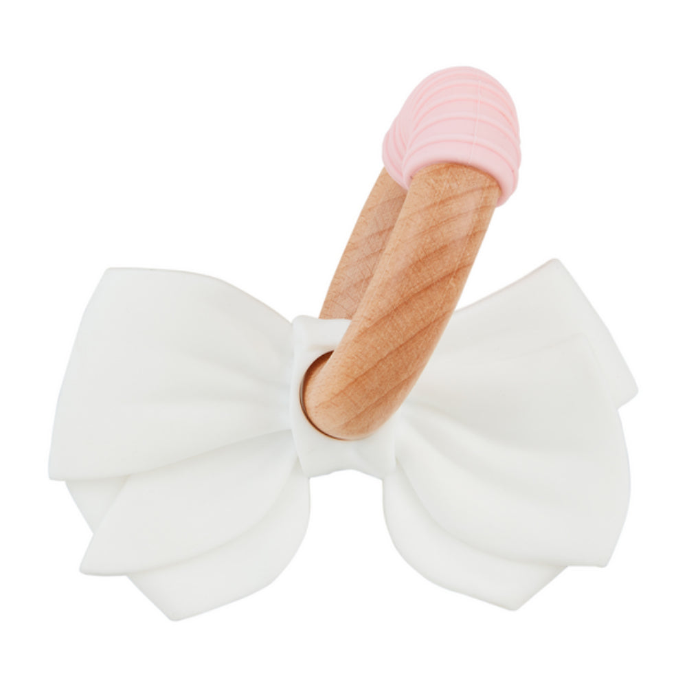 Mud Pie Vibrant Pink and White Bow - Shaped Silicone Teething Rings for Babies